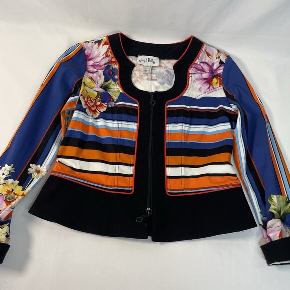 Joseph Ribkoff Floral & Stripe Zip Jacket – Size 10 (CAN/USA) - Picture 2 of 15
